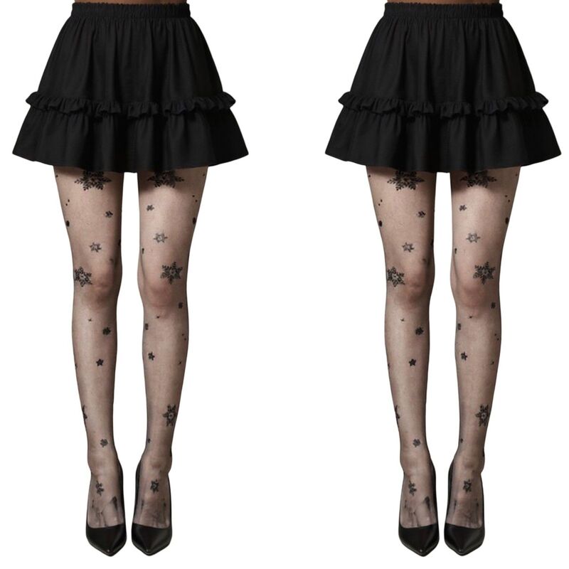 アンナカシ レディース アンダーお召しもの ソックス シアー Anna-Kaci 2pcs Women\u0027sheer Tights with Glitter Star Pattern Design Black 黒いこと