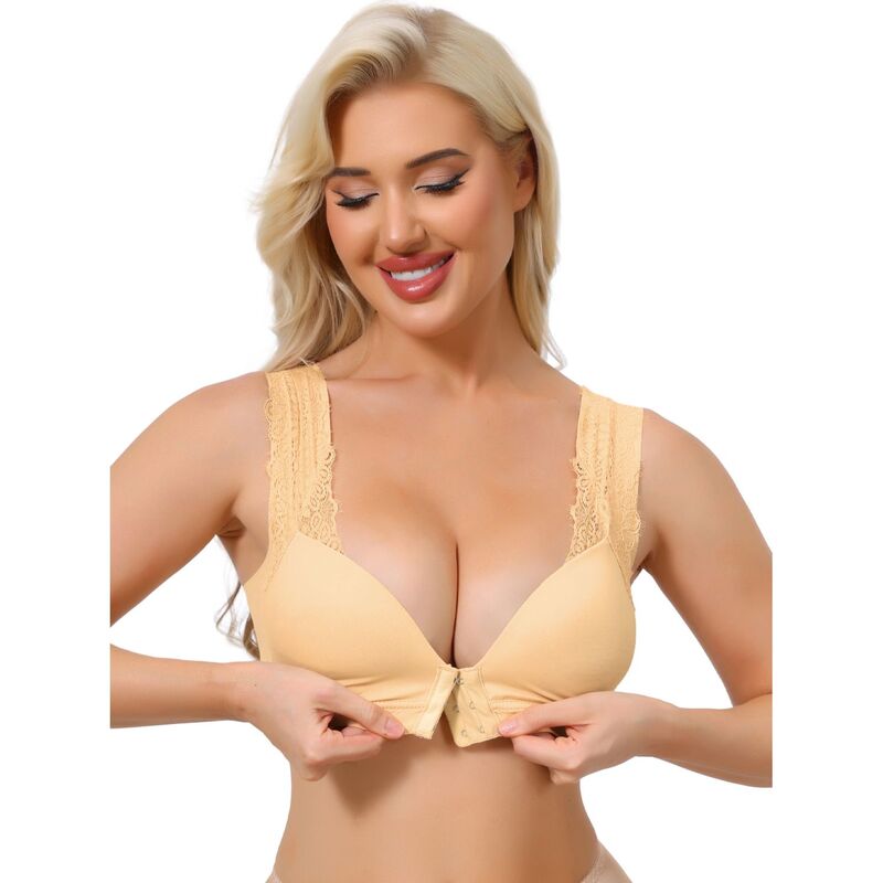 インスパイア 今めかしい レディース アンダー御召しもの ブラ スピード競技 INSPIRE CHIC Women\u0027s Lace Front Closure Push Up Wirefree Bras with Nonadjustable Straps Beige ベージュ