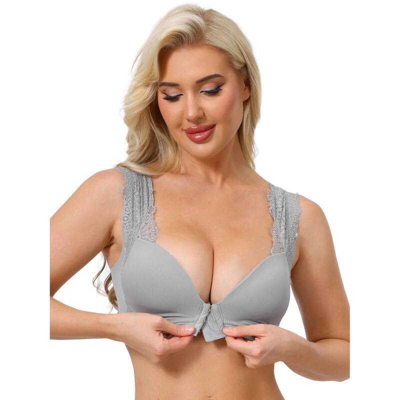 インスパイア 今めかしい レディース アンダー御召しもの ブラ スピード競技 INSPIRE CHIC Women\u0027s Lace Front Closure Push Up Wirefree Bras with Nonadjustable Straps Grey 薄墨色
