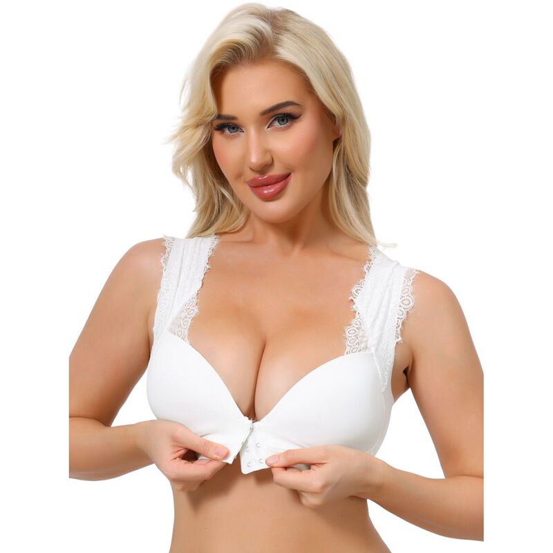 インスパイア 今めかしい レディース アンダー御召しもの ブラ スピード競技 INSPIRE CHIC Women\u0027s Lace Front Closure Push Up Wirefree Bras with Nonadjustable Straps White 白いこと