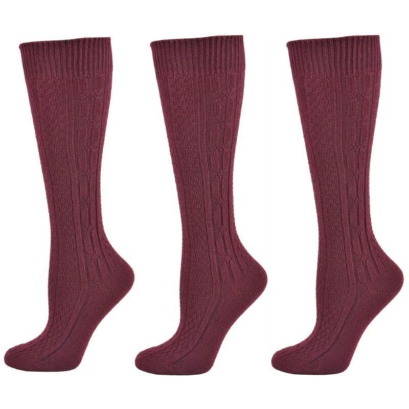 ウェアシエラ レディース アンダーお召しもの ソックス アクリル樹脂 編み物 WEAR SIERRA Classicable Knit Acrylic Knee High Socks 3 Pair Pack Dark Maroon マルーン