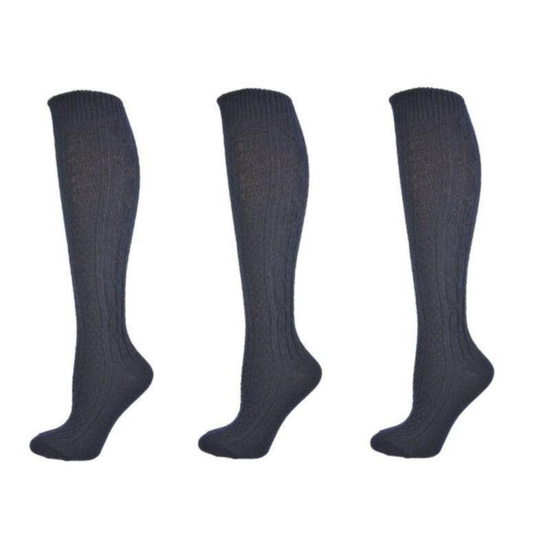 ウェアシエラ レディース アンダーお召しもの ソックス アクリル樹脂 編み物 WEAR SIERRA Classicable Knit Acrylic Knee High Socks 3 Pair Pack Navy 米国海軍