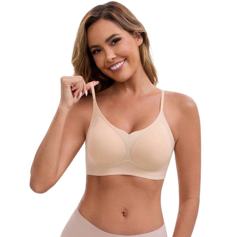 インスパイア 今めかしい レディース アンダー御召しもの ブラ V素っ首 INSPIRE CHIC Women\u0027s V-Neck Wireless Bras Lift Up Adjustable Spaghetti Strapsoft Lightweight Seamless Bralette Beige ベージュ