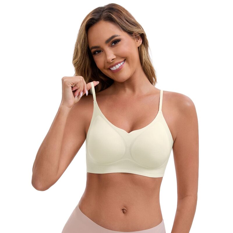 インスパイア 今めかしい レディース アンダー御召しもの ブラ V素っ首 INSPIRE CHIC Women\u0027s V-Neck Wireless Bras Lift Up Adjustable Spaghetti Strapsoft Lightweight Seamless Bralette White 白いこと