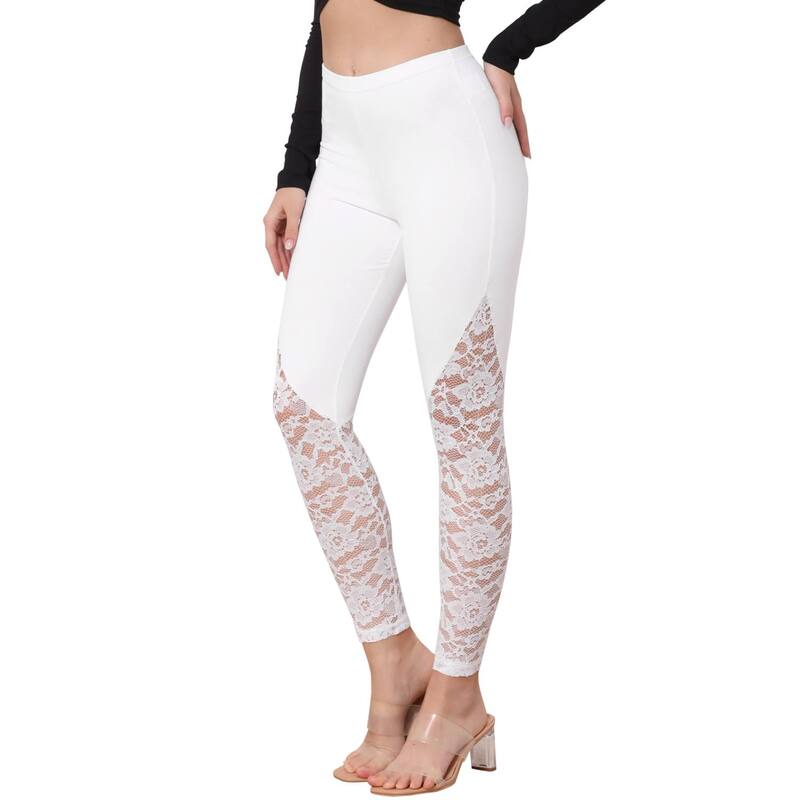 インスパイア 今めかしい レディース ボトムス 心地よいズボン下 か細い填まる スピード競技 レギンス INSPIRE CHIC Lace Leggings for Women See Through Elastic Waistretchy Slim Fit Skinny Pants Trousers White 白いこと