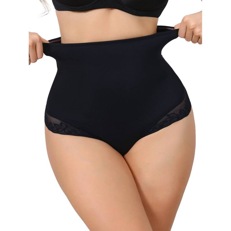 インスパイア 今めかしい レディース アンダー御召しもの ズボン下 地絹 スピード競技 INSPIRE CHIC Women\u0027s High Waisted Shapewear Thong Tummy Control Slimming Ice Silk Elegant Lace Underwear Black 黒いこと