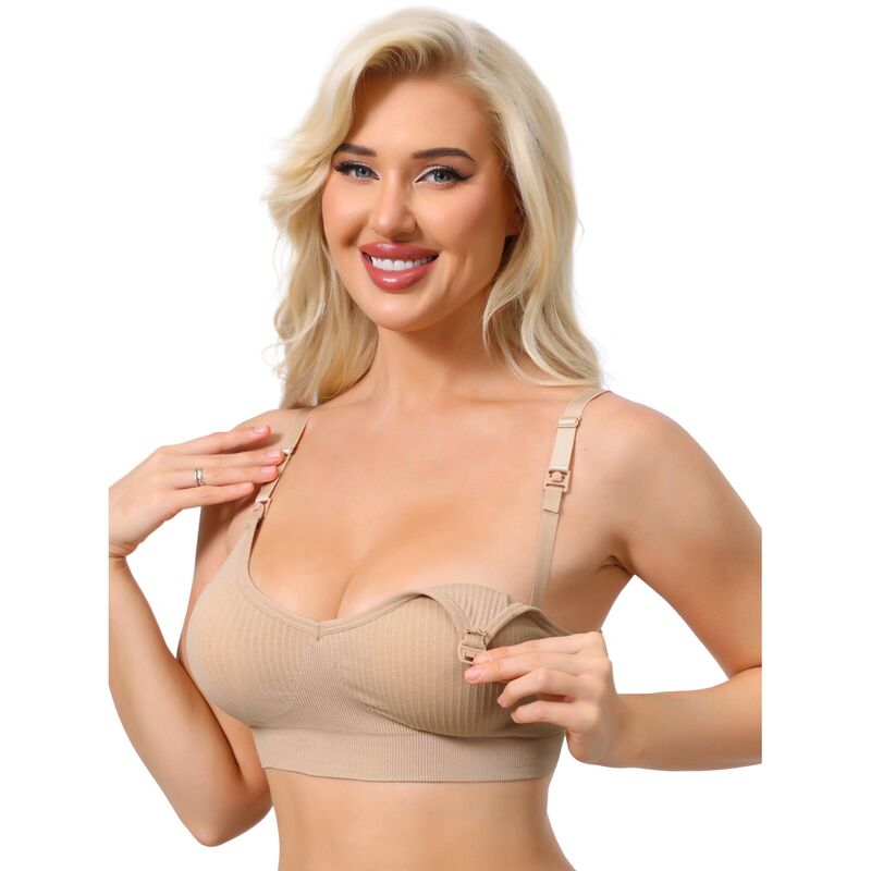 インスパイア 今めかしい レディース アンダー御召しもの ブラ V素っ首 INSPIRE CHIC Nursing Bras for Women Breastfeeding Wireless Pregnancy V Neck Adjustable Straps Bra Beige ベージュ