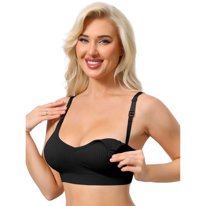 インスパイア 今めかしい レディース アンダー御召しもの ブラ V素っ首 INSPIRE CHIC Nursing Bras for Women Breastfeeding Wireless Pregnancy V Neck Adjustable Straps Bra Black 黒いこと