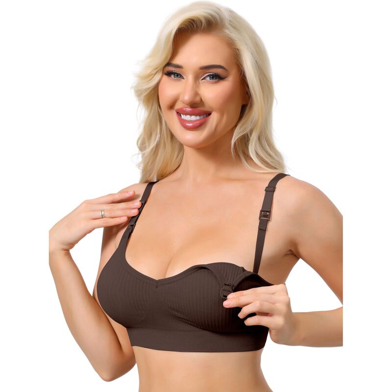 インスパイア 今めかしい レディース アンダー御召しもの ブラ V素っ首 INSPIRE CHIC Nursing Bras for Women Breastfeeding Wireless Pregnancy V Neck Adjustable Straps Bra Brown 赤銅色
