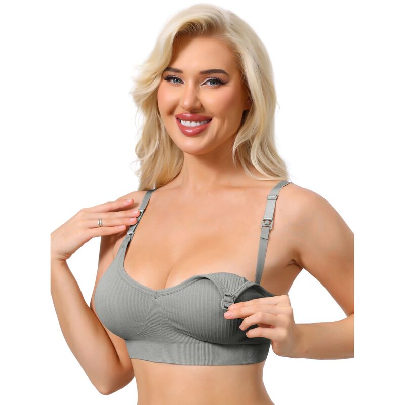 インスパイア 今めかしい レディース アンダー御召しもの ブラ V素っ首 INSPIRE CHIC Nursing Bras for Women Breastfeeding Wireless Pregnancy V Neck Adjustable Straps Bra Gray 薄墨色