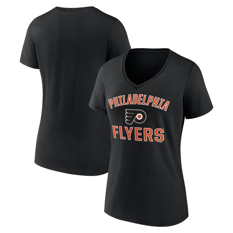ロゴタイプアスレチック レディース トップス プルオーバー Vのど首 Women\u0027s Logo Athletic Black Philadelphia Flyers Arch Victory V-Neck T-Shirt Fly Black 黒いこと