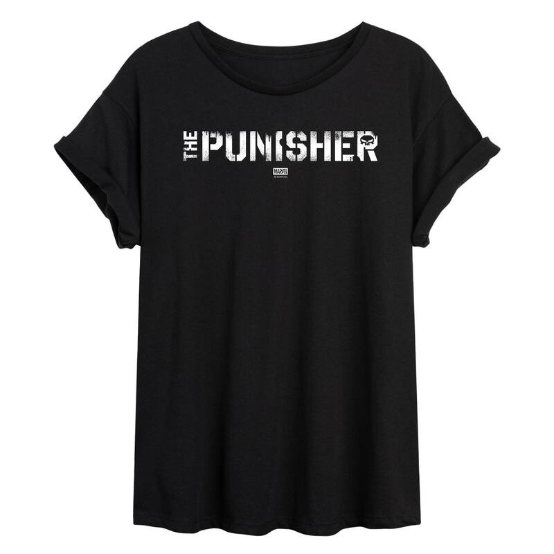 アニメ文字記号 レディース トップス プルオーバー ロゴタイプ Licensed Character Juniors\u0027 Marvel The Punisher Logoversized Tee Black 黒いこと