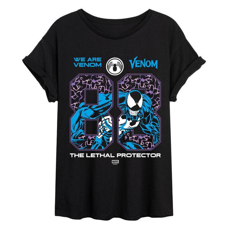 アニメ文字記号 レディース トップス プルオーバー Licensed Character Juniors\u0027 Marvel Venom The Lethal Protector Oversized Tee Black 黒いこと