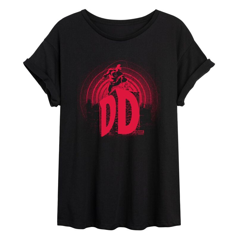 アニメ文字記号 レディース トップス プルオーバー ロゴタイプ Licensed Character Juniors\u0027 Marvel Daredevilogoversized Tee Black 黒いこと