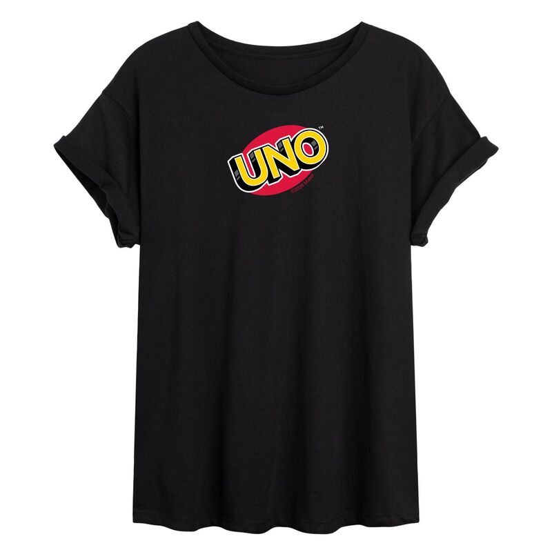 アニメ文字記号 レディース トップス プルオーバー ロゴタイプ Licensed Character Juniors\u0027 UNO Logoversized Tee Black 黒いこと