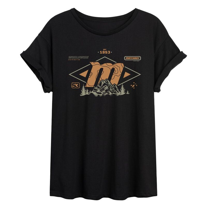 アニメ文字記号 レディース トップス プルオーバー Licensed Character Juniors\u0027 Matchbox Est. 1953 Mountain Oversized Tee Black 黒いこと