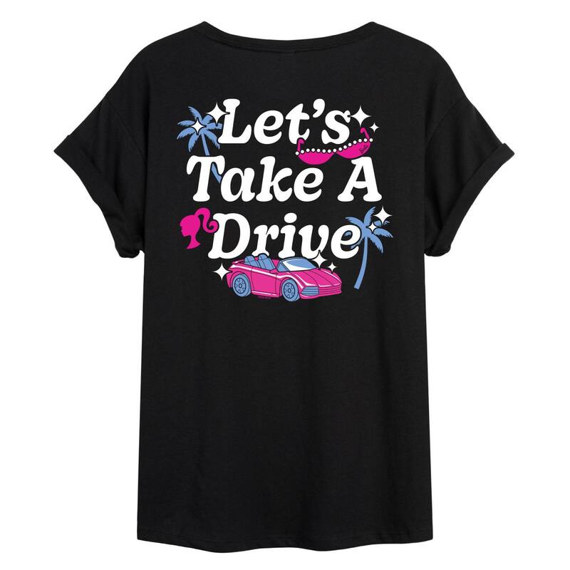 アニメ文字記号 レディース トップス プルオーバー Licensed Character Juniors\u0027 Barbie Let\u0027s Take A Drive Oversized Tee Black 黒いこと