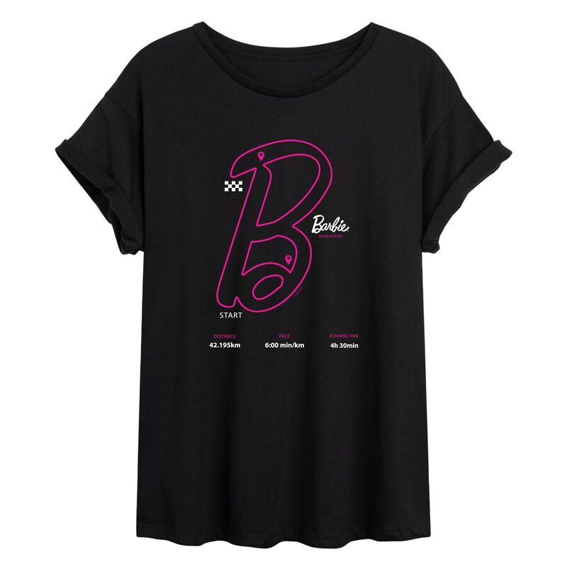 アニメ文字記号 レディース トップス プルオーバー ロゴタイプ Licensed Character Juniors\u0027 Barbie Marathon Logoversized Tee Black 黒いこと