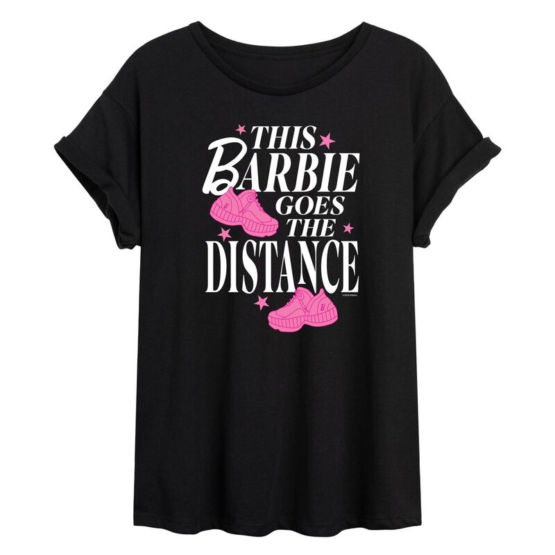 アニメ文字記号 レディース トップス プルオーバー Licensed Character Juniors\u0027 Barbie This Barbie Goes The Distance Oversized Tee Black 黒いこと