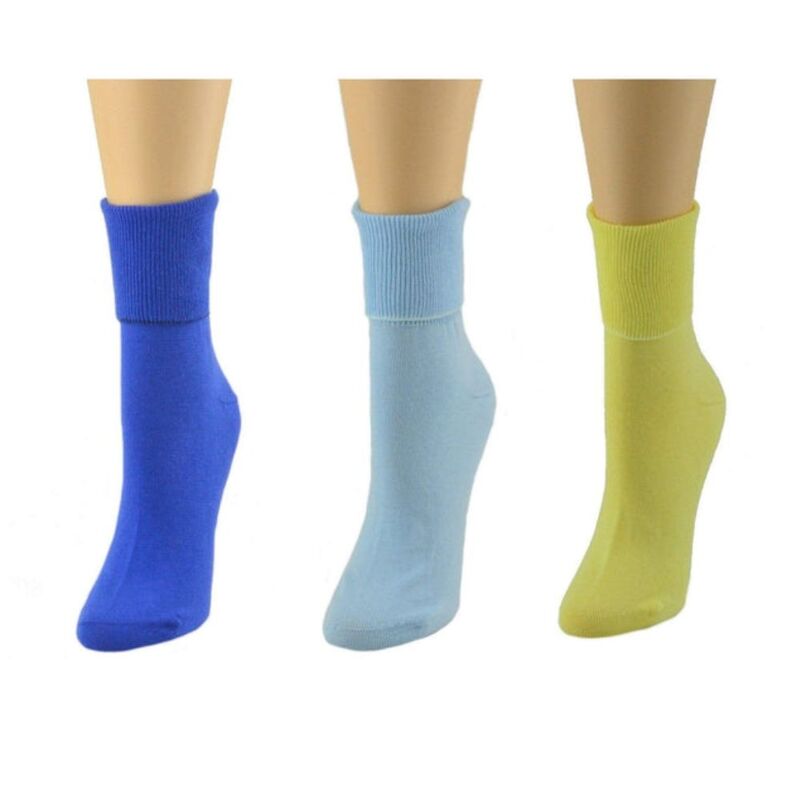ウェアシエラ レディース アンダーお召しもの ソックス 綿織物 アンクル WEAR SIERRA Women\u0027s 100% Combed Cotton Ankle Turn Cuff 3 Pair Pack Aqua Bl Yl Marine Bl アクア