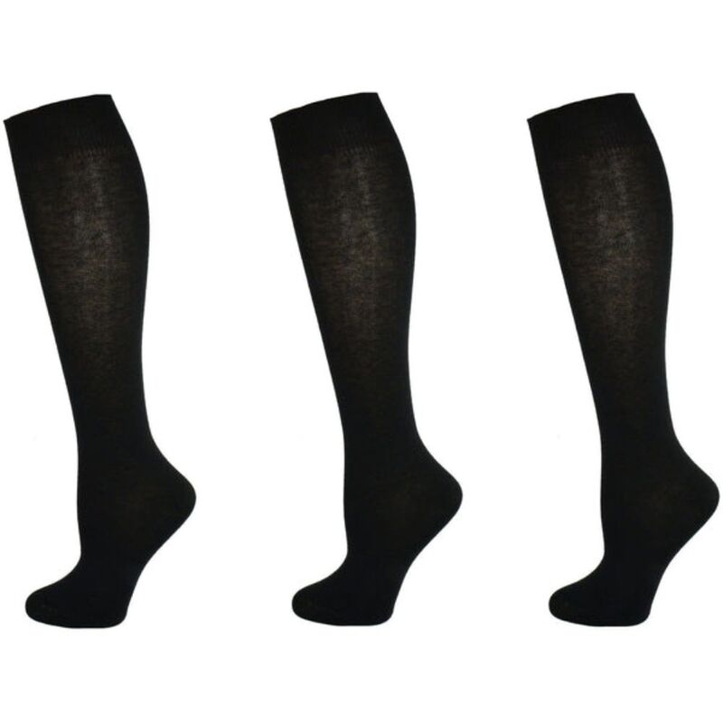 ウェアシエラ レディース アンダーお召しもの ソックス 綿織物 編み物 WEAR SIERRA Classic Flat Knit Combed Cotton Knee High Socks 3 Pair Pack Black 黒いこと