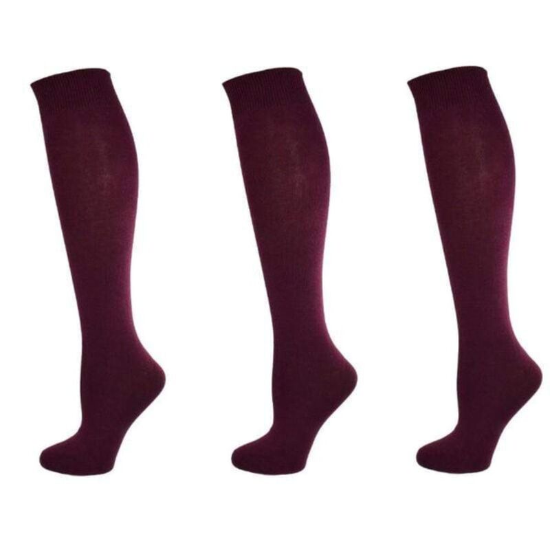 ウェアシエラ レディース アンダーお召しもの ソックス 綿織物 編み物 WEAR SIERRA Classic Flat Knit Combed Cotton Knee High Socks 3 Pair Pack Maroon マルーン