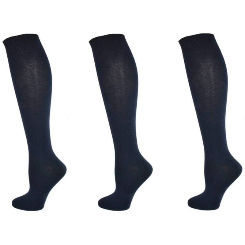 ウェアシエラ レディース アンダーお召しもの ソックス 綿織物 編み物 WEAR SIERRA Classic Flat Knit Combed Cotton Knee High Socks 3 Pair Pack Navy 米国海軍