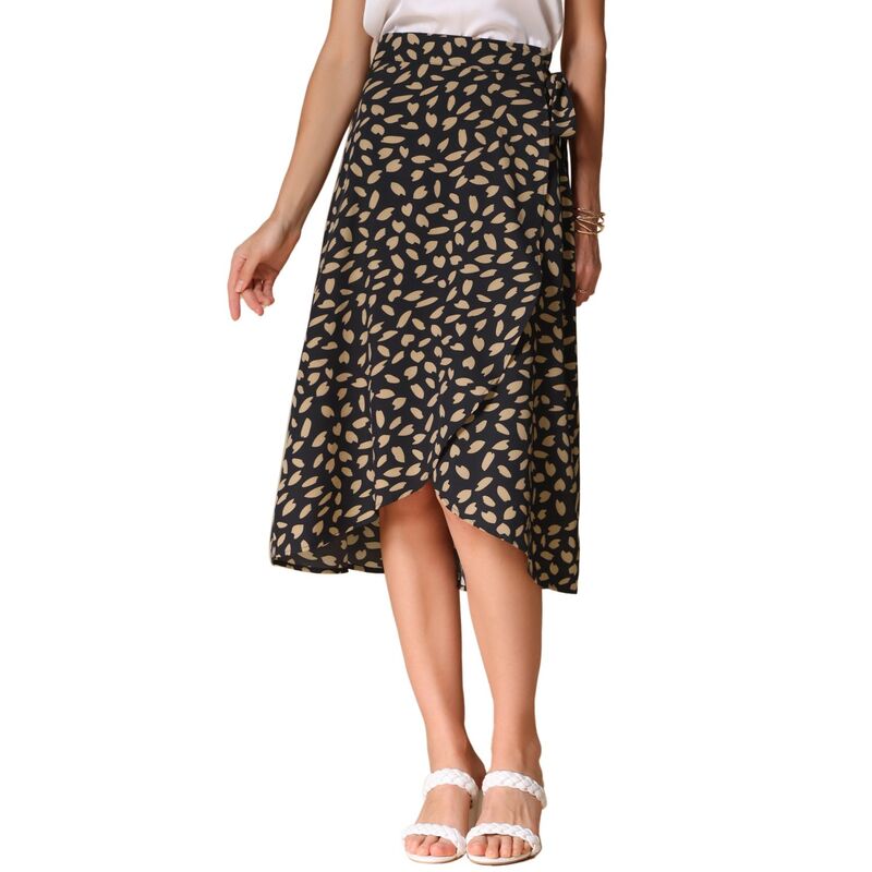 インスパイア 今めかしい レディース 下つ方スコート 御花柄 刷り上げる MIDI 御花 INSPIRE CHIC Women\u0027s Printed Midi Skirtie Front Split Floral Wrap Skirts Black 黒いこと