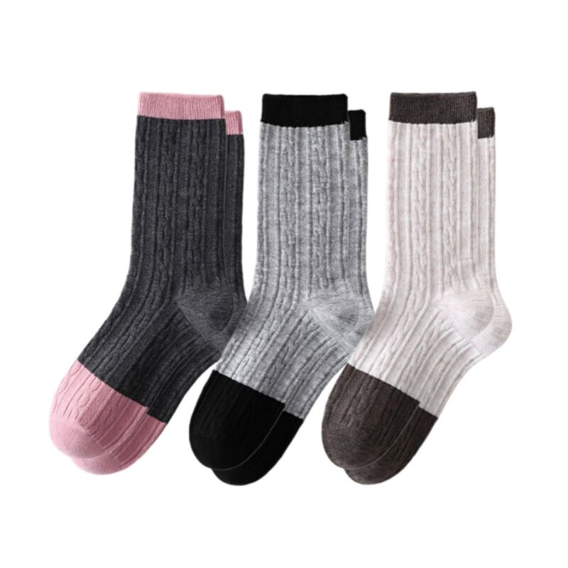 アンナカシ レディース アンダーお召しもの ソックス 対比 編み物 Anna-Kaci Women\u0027s 3 Pair Cable Knit Crew Socks with Contrast Color Block Design and Soft Stretch Comfort Gray 薄墨色