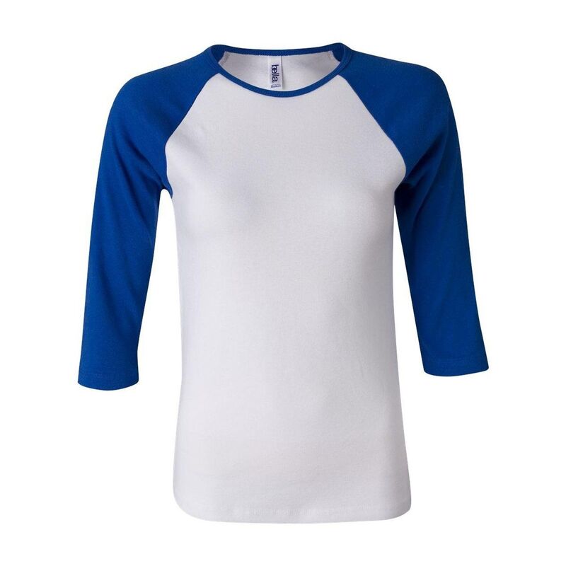 ベラ帆布 レディース トップス プルオーバー Bella+Canvas BELLA + CANVAS Womens 1X1 Baby Rib Raglan Three-Quarter Sleeve Tee White And True Royal 白いこと