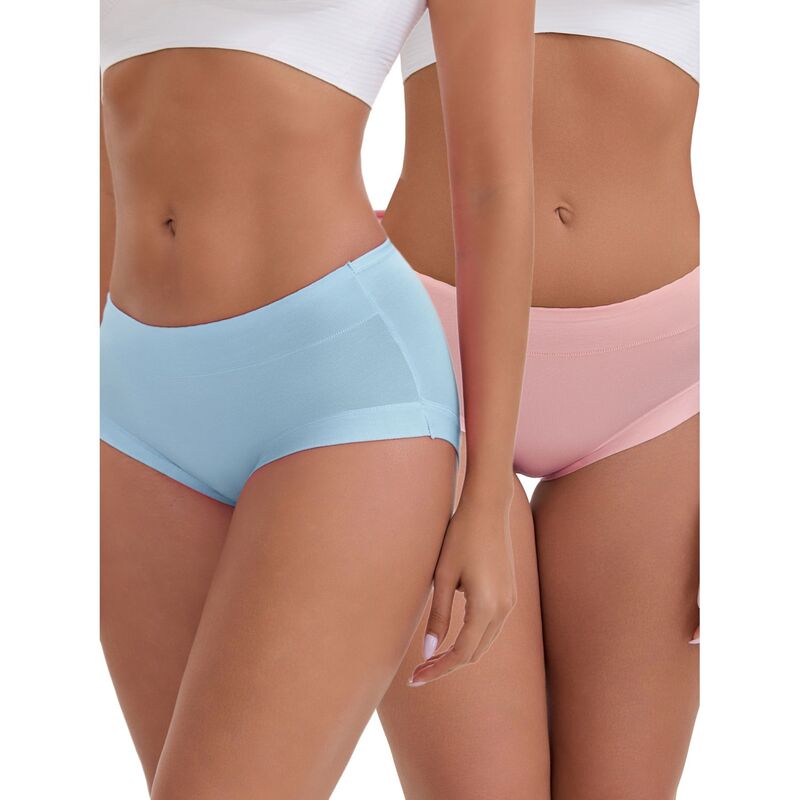 インスパイア 今めかしい レディース アンダーお召しもの ズボン下 綿織物 INSPIRE CHIC Women\u0027s Mid-Waisted Modal Underwear Solid Cotton Full Coverage Briefs 2 Packs Light Blue Khaki 青色