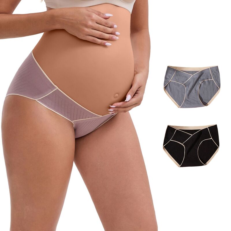 インスパイア 今めかしい レディース アンダーお召しもの ズボン下 マタニティ INSPIRE CHIC Women\u0027s Mid-Waisted Tummy Support Maternity Briefs Hi-Cut Seamless Comfortable Underwears 3 Packs Black Gray Purple 黒いこと
