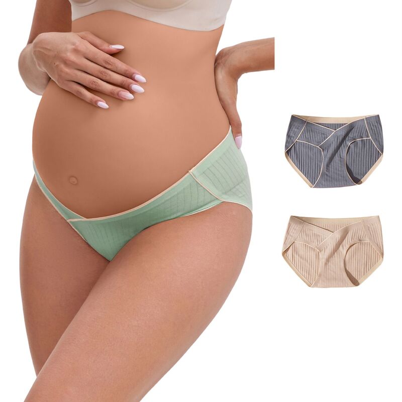 インスパイア 今めかしい レディース アンダーお召しもの ズボン下 マタニティ INSPIRE CHIC Women\u0027s Mid-Waisted Tummy Support Maternity Briefs Hi-Cut Seamless Comfortable Underwears 3 Packs Gray Green Apricot 薄墨色