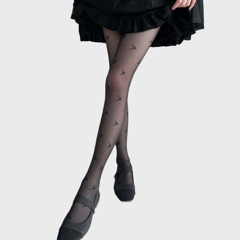 アンナカシ レディース アンダーお召しもの ソックス シアー 編み物 Anna-Kaci Women\u0027s 2-Piece Set Sheer Cherry Pattern Tights with Soft Stretchy Knit Delicate Allover Motif Black 黒いこと