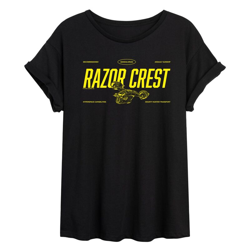 アニメ文字記号 レディース トップス プルオーバー Licensed Character Juniors\u0027 Star Wars The Mandalorian \u0026 Grogu Razor Crest Oversized Tee Black 黒いこと
