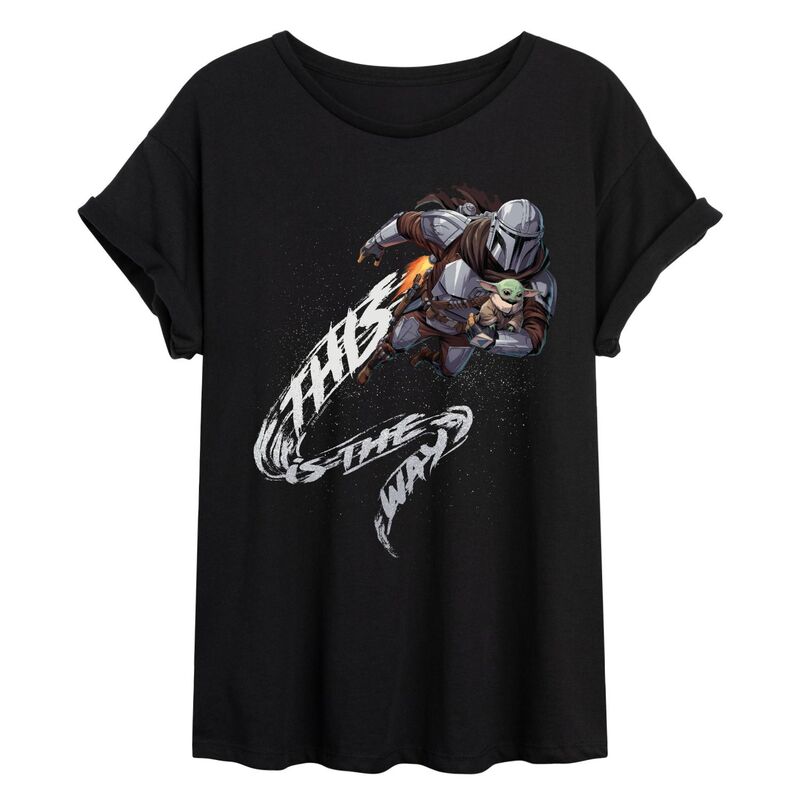 アニメ文字記号 レディース トップス プルオーバー Licensed Character Juniors\u0027 Star Wars The Mandalorian \u0026 Grogu This The Way Oversized Tee Black 黒いこと
