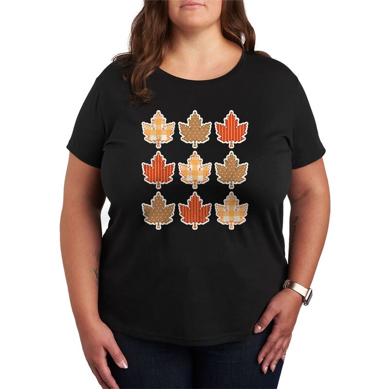 アニメ文字記号 レディース トップス プルオーバー 足し加える大きさ グラフィック Licensed Character Plusize Falleaves Pattern Grid Graphic Tee Black 黒いこと