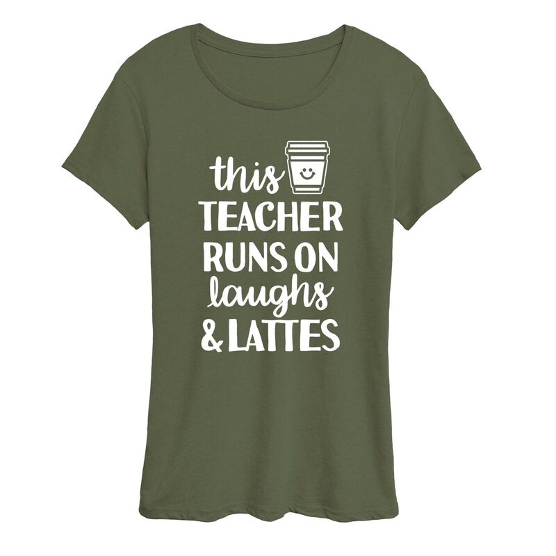 アニメ文字記号 レディース トップス プルオーバー グラフィック Licensed Character Women\u0027s This Teacheruns On Laughs \u0026 Lattes Graphic Tee Burnt Olive オリーブ