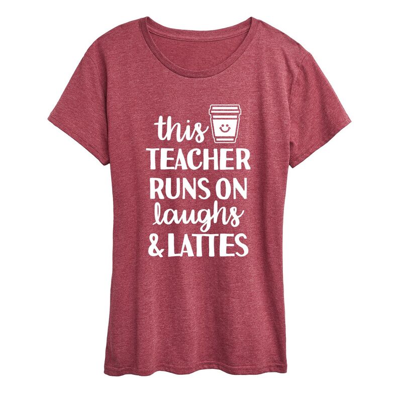 アニメ文字記号 レディース トップス プルオーバー グラフィック Licensed Character Women\u0027s This Teacheruns On Laughs \u0026 Lattes Graphic Tee Heather Dark Red ギョリュウモドキ