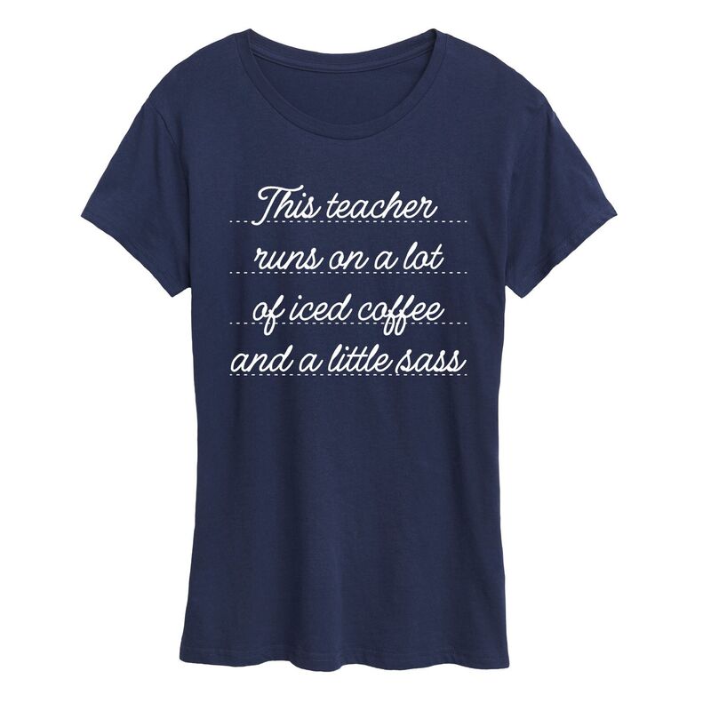 アニメ文字記号 レディース トップス プルオーバー グラフィック Licensed Character Women\u0027s This Teacheruns On A Lot Of Iced Coffee \u0026 A Little Sass Graphic Tee Navy 米国海軍