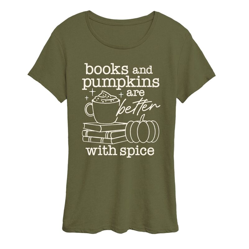 アニメ文字記号 レディース トップス プルオーバー グラフィック Licensed Character Women\u0027s Books \u0026 Pumpkins Graphic Tee Burnt Olive オリーブ