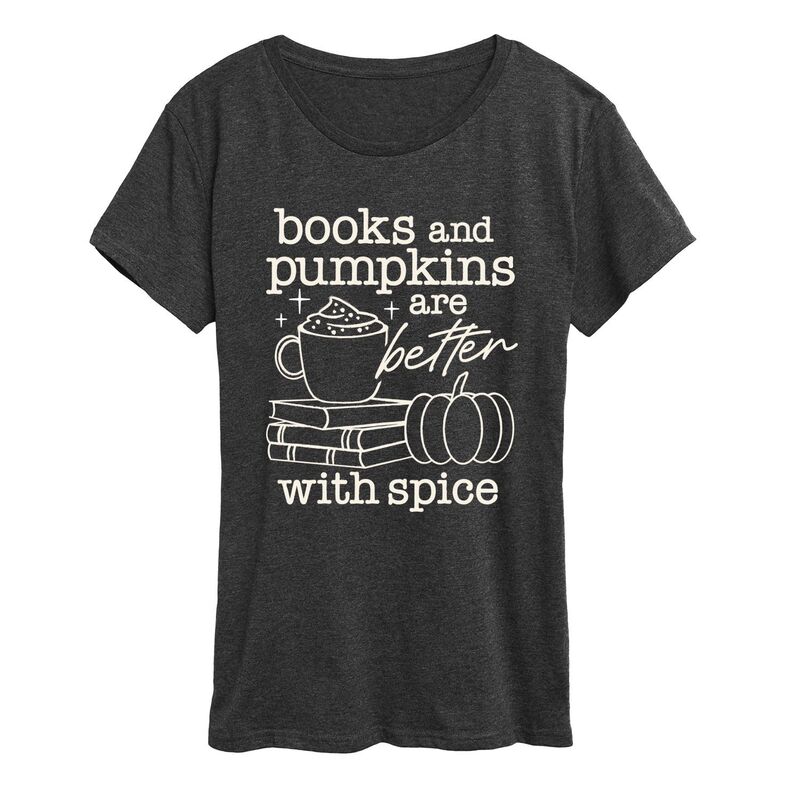 アニメ文字記号 レディース トップス プルオーバー グラフィック Licensed Character Women\u0027s Books \u0026 Pumpkins Graphic Tee Heather Charcoal 濃灰色