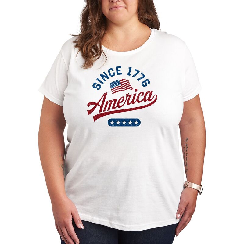 アニメ文字記号 レディース トップス プルオーバー 足し加える大きさ グラフィック LICENSED CHARACTER Plusize America Since 1776 Graphic Tee White 白いこと