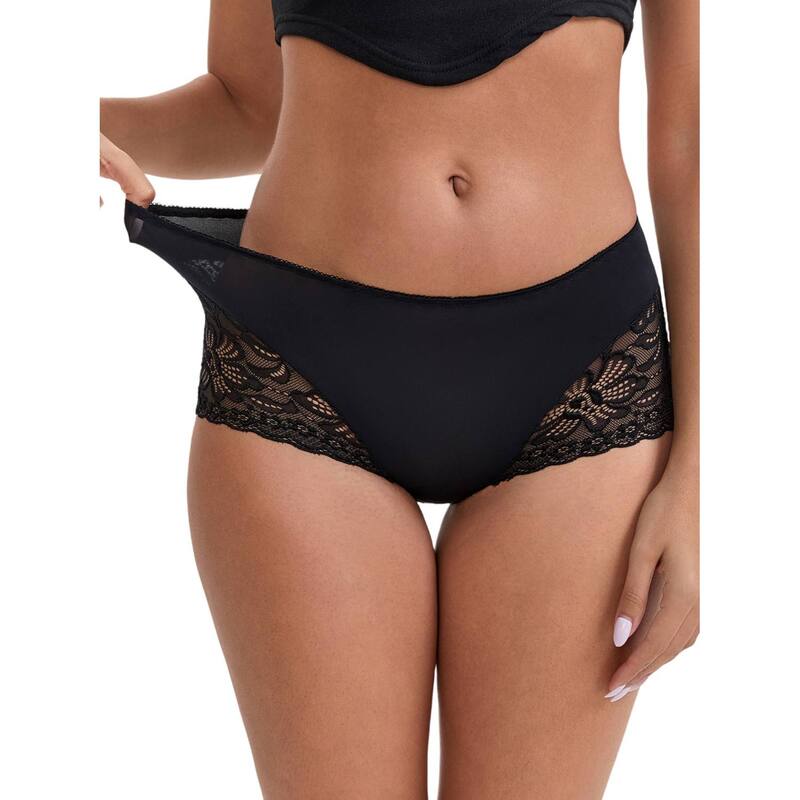 インスパイア 今めかしい レディース アンダーお召しもの ズボン下 刷り上げる スピード競技 INSPIRE CHIC Women\u0027s Lace Leopard Print Hip-Lifting Tummy Control Mid Rise Panties Full Coverage Boyshorts Black 黒いこと