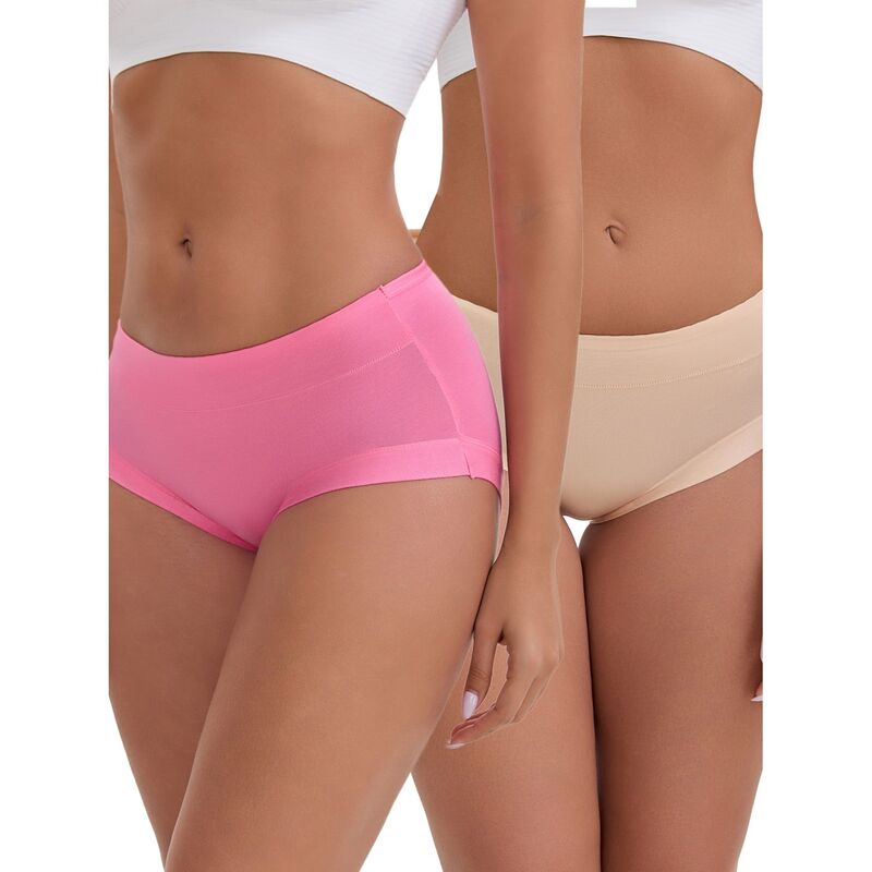 インスパイア 今めかしい レディース アンダーお召しもの ズボン下 綿織物 INSPIRE CHIC Women\u0027s Mid-Waisted Modal Underwear Solid Cotton Full Coverage Briefs 2 Packs Beige Rose Red 赤いこと