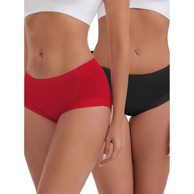 インスパイア 今めかしい レディース アンダーお召しもの ズボン下 綿織物 INSPIRE CHIC Women\u0027s Mid-Waisted Modal Underwear Solid Cotton Full Coverage Briefs 2 Packs Black Red 黒いこと