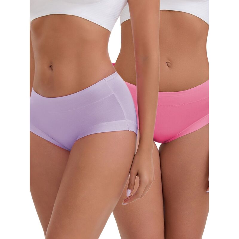 インスパイア 今めかしい レディース アンダーお召しもの ズボン下 綿織物 INSPIRE CHIC Women\u0027s Mid-Waisted Modal Underwear Solid Cotton Full Coverage Briefs 2 Packs Pink Light Purple サクラ色