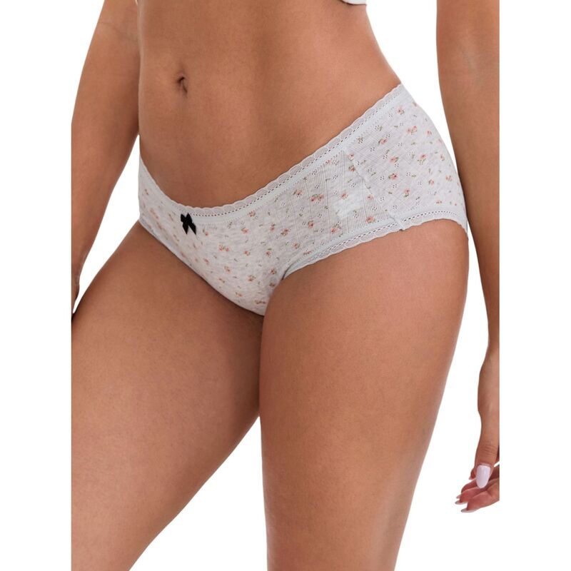 インスパイア 今めかしい レディース アンダーお召しもの ズボン下 刷り上げる 綿織物 INSPIRE CHIC Women\u0027s Flower Print Mid-Waisted Full Coverage Briefs Elastic Breathable Cotton Underwear Light Gray 薄墨色