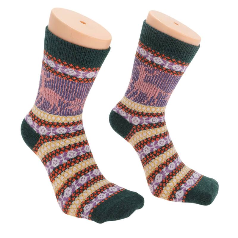 ユニークバーゲンズ レディース アンダーお召しもの ソックス Unique Bargains Women\u0027s Retro Deers Pattern Winter Warm Socks Multicolor 5 Pair Multicolor マルチ色合い
