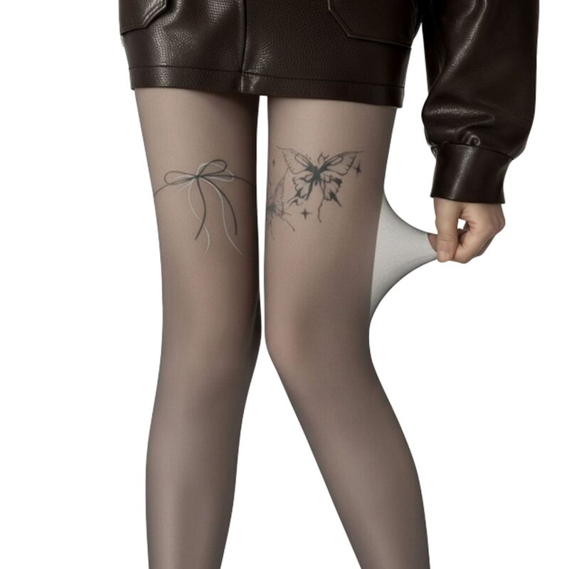 アンナカシ レディース アンダーお召しもの ソックス 刷り上げる シアー Anna-Kaci Women\u0027sheer Fullength Tights with Bow and Butterfly Thigh Print and Soft Stretch Fit Black 黒いこと